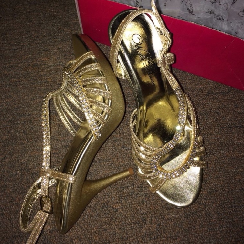 Gold with rhinestones high heels